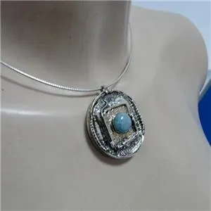 Hadar Designers Handmade 9k yellow Gold 925 Silver Blue Larimar Pendant (H) SALE