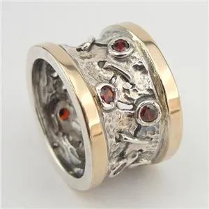 Hadar Designers Handmade 9k Yellow Gold 925 Silver Garnet cz Ring 7,7.5,8,9 (Ms