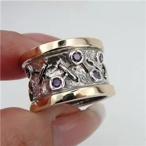 Hadar Designers Handmade 9k Yellow Gold 925 Silver Garnet cz Ring 7,7.5,8,9 (Ms