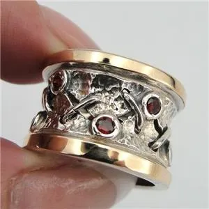 Hadar Designers Handmade 9k Yellow Gold 925 Silver Garnet cz Ring 7,7.5,8,9 (Ms