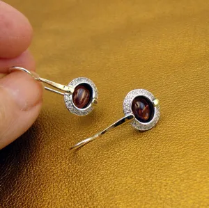 Hadar Designers Handmade 9k Yellow Gold 925 Silver Red Garnet Earrings (ms 1079