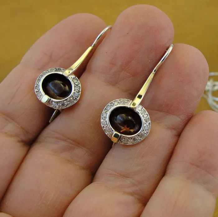 Hadar Designers Handmade 9k Yellow Gold 925 Silver Red Garnet Earrings (ms 1079
