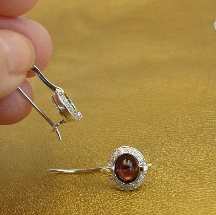 Hadar Designers Handmade 9k Yellow Gold 925 Silver Red Garnet Earrings (ms 1079