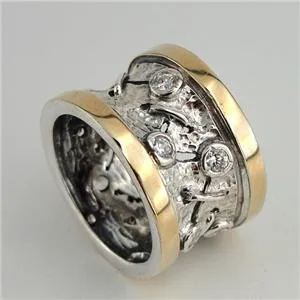 Hadar Designers Handmade 9k Yellow Gold 925 Silver Sapphire cz Ring 6,7,8,9 (Ms