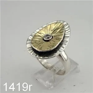 Hadar Designers Handmade 9k Yellow Gold 925 Silver White Zircon Ring 6,7,8,9 (Ms