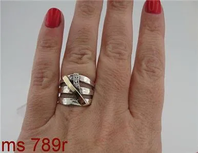 Hadar Designers Handmade 9k Yellow Gold 925 Silver White Zircon Ring 6,7,8,9 (Ms