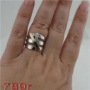 Hadar Designers Handmade 9k Yellow Gold 925 Silver White Zircon Ring 6,7,8,9 (Ms
