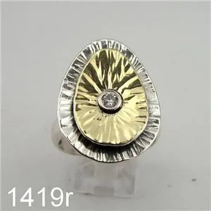 Hadar Designers Handmade 9k Yellow Gold 925 Silver White Zircon Ring 6,7,8,9 (Ms