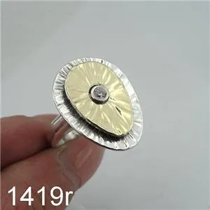 Hadar Designers Handmade 9k Yellow Gold 925 Silver White Zircon Ring 6,7,8,9 (Ms