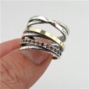 Hadar Designers Handmade 9k Yellow Gold 925 Silver Zircon Ring sz 6,7,7.5,8,9(Ms