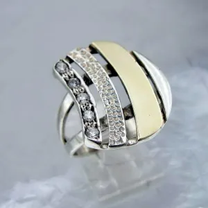 Hadar Designers Handmade 9k Yellow Gold 925 Silver Zircon Ring sz 6,7,8,9 (Ms)7y