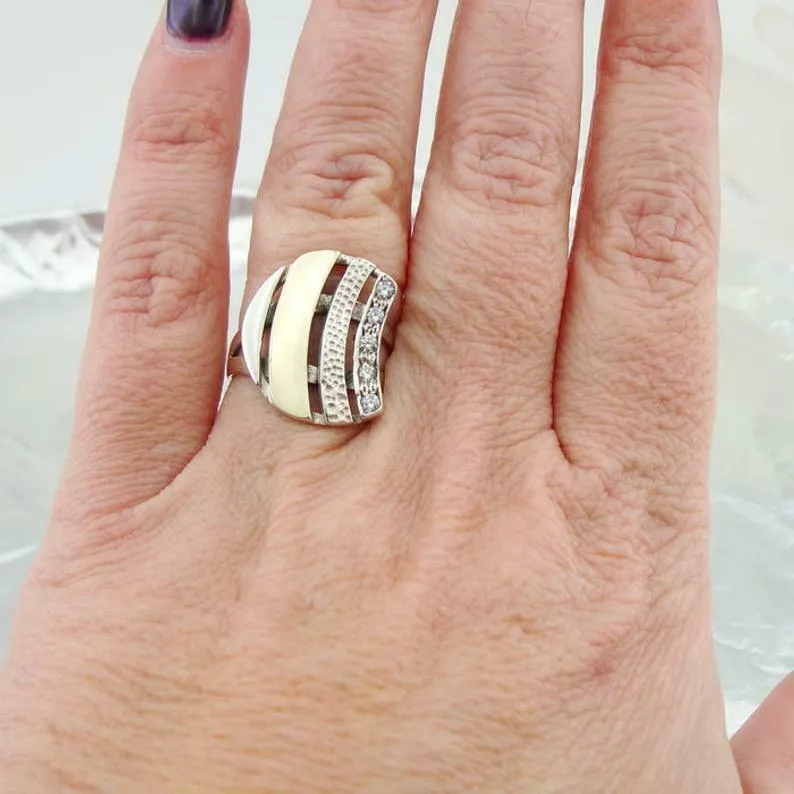 Hadar Designers Handmade 9k Yellow Gold 925 Silver Zircon Ring sz 6,7,8,9 (Ms)7y