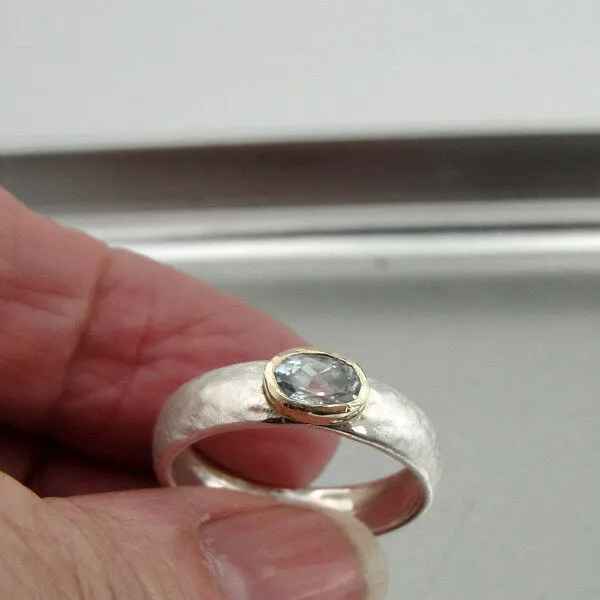 Hadar Designers Handmade 9k yellow Gold Silver Blue Topaz Ring 5,6,7,8,9  (I r73