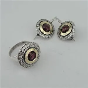 Hadar Designers Handmade 9k Yellow Gold Sterling Silver Garnet Ring Set 6,7,8,9,