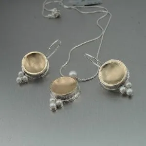 Hadar Designers Handmade 9k yellow Gold Sterling Silver Pearl Earrings (I e719)