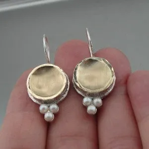 Hadar Designers Handmade 9k yellow Gold Sterling Silver Pearl Earrings (I e719)