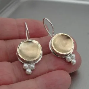 Hadar Designers Handmade 9k yellow Gold Sterling Silver Pearl Earrings (I e719)