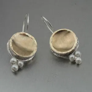 Hadar Designers Handmade 9k yellow Gold Sterling Silver Pearl Earrings (I e719)