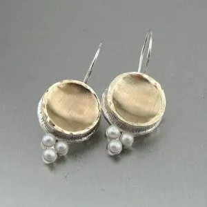 Hadar Designers Handmade 9k yellow Gold Sterling Silver Pearl Earrings (I e719)
