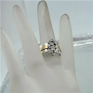 Hadar Designers Handmade 9k Yellow Gold Sterling Silver Zircon Ring 6,7,8,9, (M)