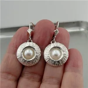 Hadar Designers Handmade Drop Dangle 925 Sterling Silver Pearl Earrings (H) SALE