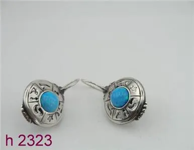 Hadar Designers Handmade Fab Dangle 925 Sterling Silver Blue Opal Earrings (H