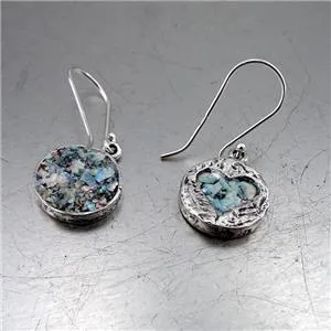 Hadar Designers Handmade Heart 925 Silver Roman Glass Handmade Earrings (as)SALE