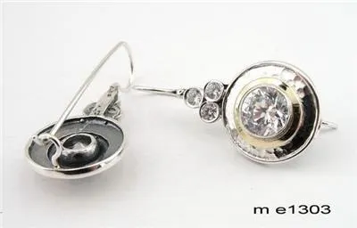 Hadar Designers Handmade Long 9k Yellow Gold 925 Silver Zircon Earrings (Ms)Y