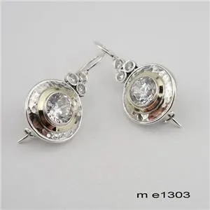 Hadar Designers Handmade Long 9k Yellow Gold 925 Silver Zircon Earrings (Ms)Y
