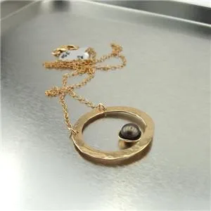 Hadar Designers Handmade Modern Gold pl Silver Pearl Pendant Necklace (V) SALE