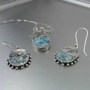 Hadar Designers Handmade Sterling Silver Antique Roman Glass Bird Earrings (as