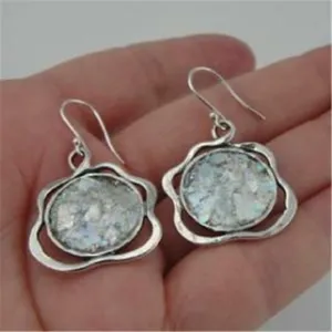 Hadar Designers Handmade Sterling Silver Antique Roman Glass Earrings (as 140417