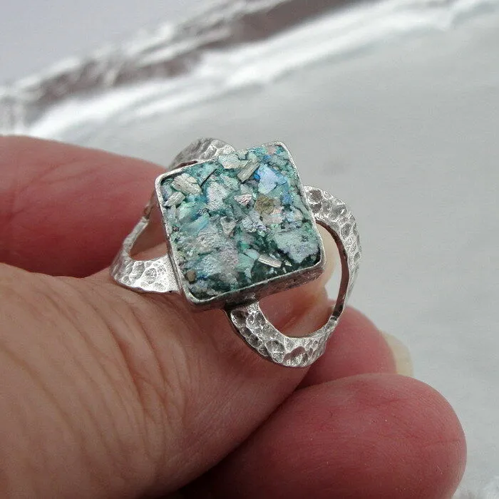 Hadar Designers Handmade Sterling Silver Antique Roman Glass Ring 6,7,8,9, (as 3