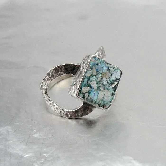 Hadar Designers Handmade Sterling Silver Antique Roman Glass Ring 6,7,8,9, (as 3