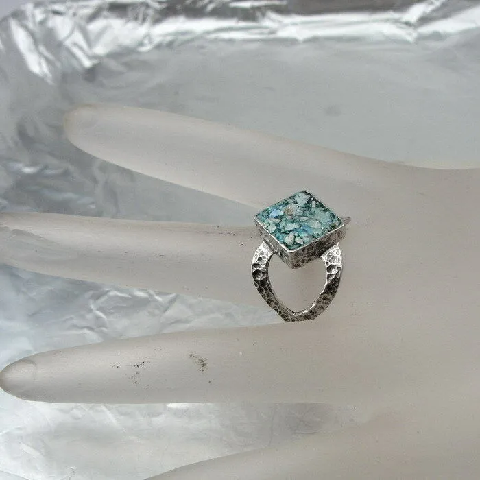 Hadar Designers Handmade Sterling Silver Antique Roman Glass Ring 6,7,8,9, (as 3