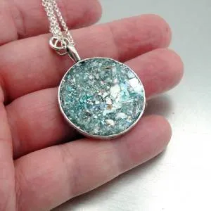 Hadar Designers Handmade Sterling Silver Roman Glass Floral Pendant (as 518713)