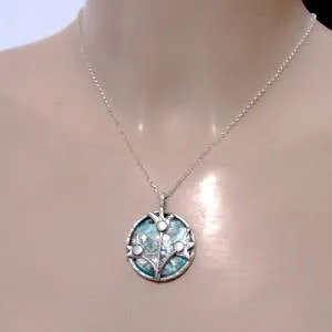 Hadar Designers Handmade Sterling Silver Roman Glass Floral Pendant (as 518713)
