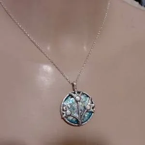 Hadar Designers Handmade Sterling Silver Roman Glass Floral Pendant (as 518713)