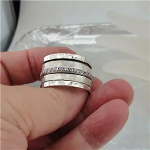Hadar Designers Handmade Swivel 925 Silver Zircon Ring size 7,8,9,10 (I r915)Y