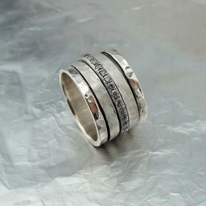 Hadar Designers Handmade Swivel 925 Silver Zircon Ring size 7,8,9,10 (I r915)Y