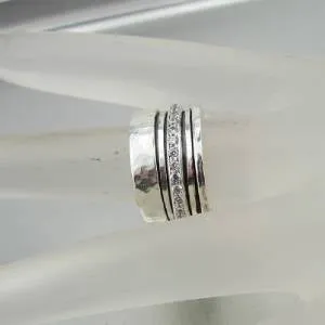 Hadar Designers Handmade Swivel Sterling Silver Zircon Ring 6,7,8,9,10 (Ir)
