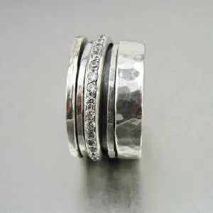 Hadar Designers Handmade Swivel Sterling Silver Zircon Ring 6,7,8,9,10 (Ir)