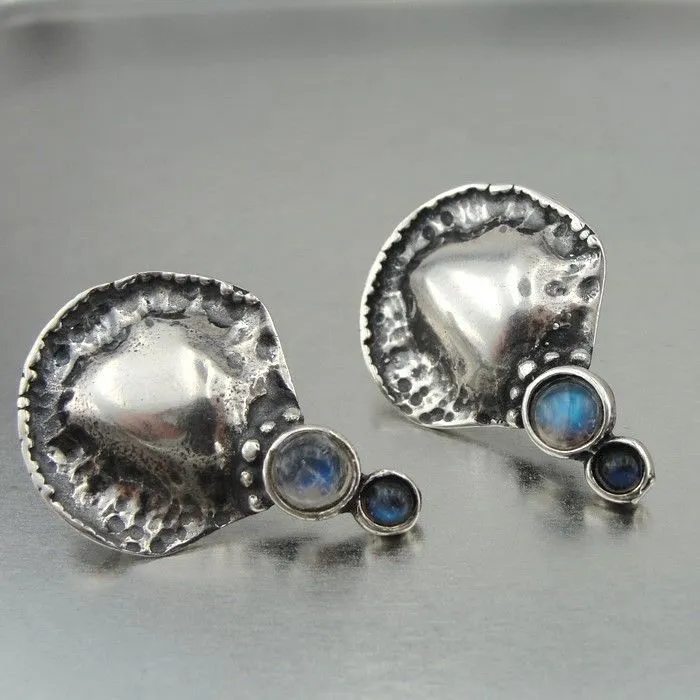 Hadar Designers labradorite earrings Artistic 925 sterling silver handmade (H 2662