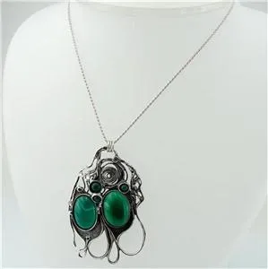 Hadar Designers Large Sterling Silver Green Agate Pendant Handmade Unique Art (H