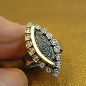 Hadar Designers Lava Zircon Ring 9k Yellow Gold Sterling Silver sz 7, 7.5 (ms)y