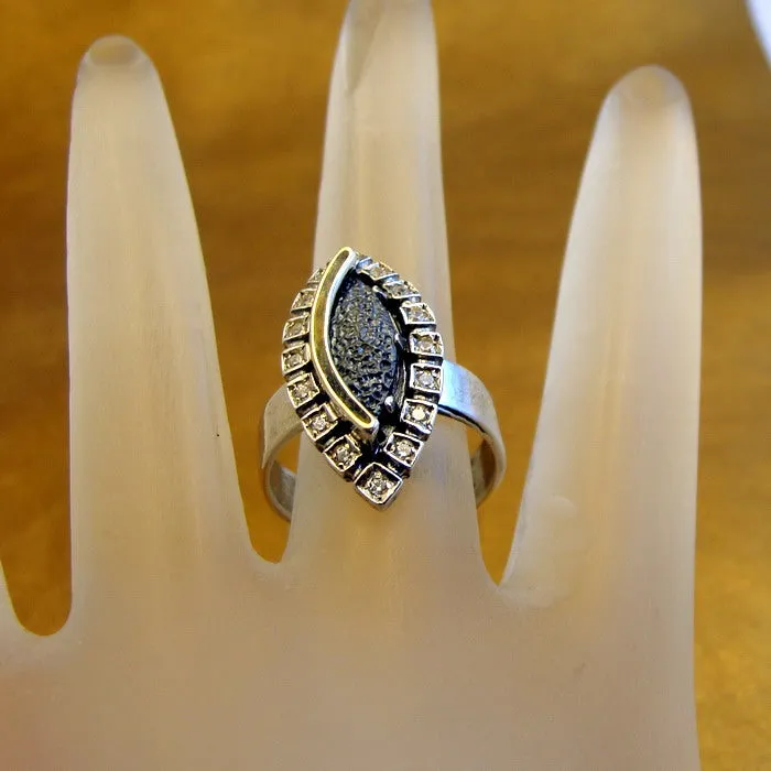 Hadar Designers Lava Zircon Ring 9k Yellow Gold Sterling Silver sz 7, 7.5 (ms)y