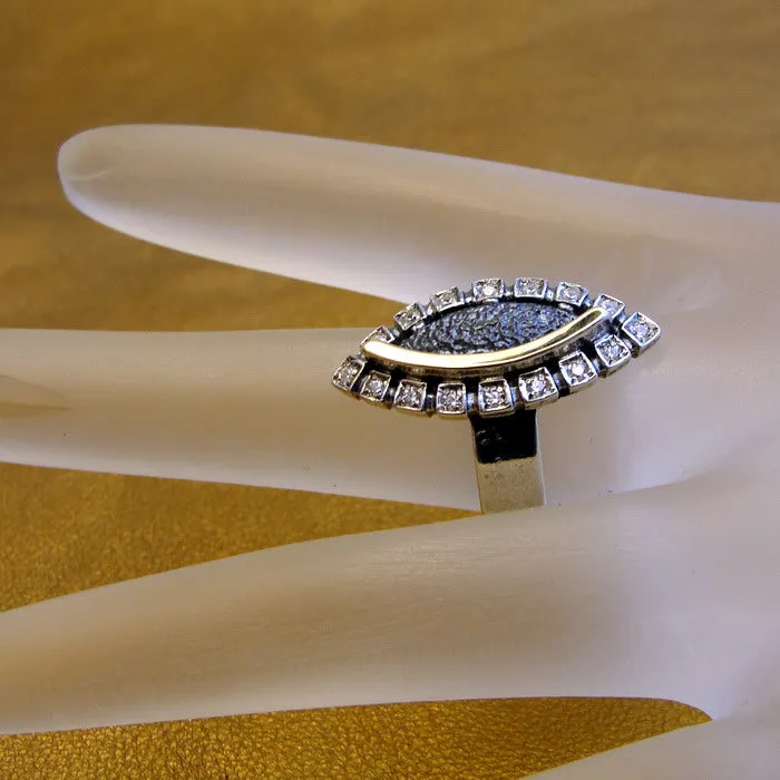 Hadar Designers Lava Zircon Ring 9k Yellow Gold Sterling Silver sz 7, 7.5 (ms)y