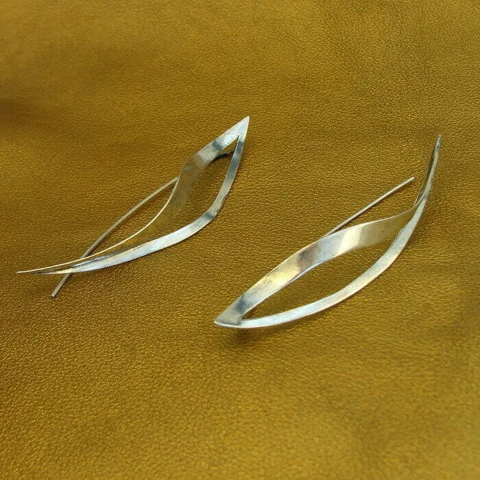 Hadar Designers Long Artistic 925 Sterling Silver Earrings Handmade (s) y