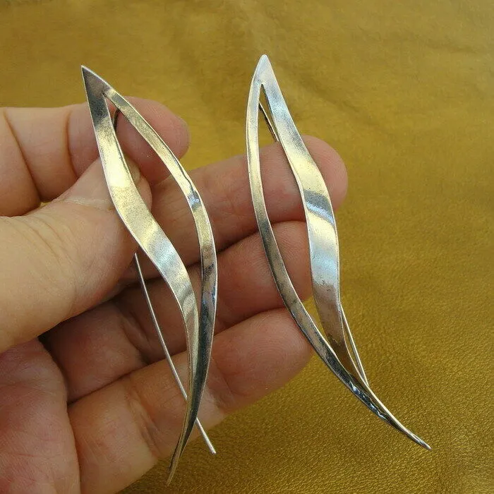 Hadar Designers Long Artistic 925 Sterling Silver Earrings Handmade (s) y
