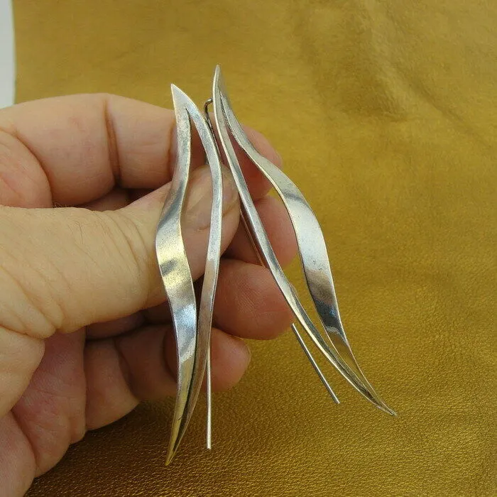 Hadar Designers Long Artistic 925 Sterling Silver Earrings Handmade (s) y